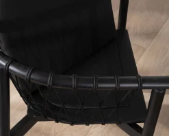 Meuble House Chaise de repas noire en bois et corde tressée