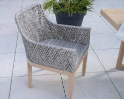 Meuble House Chaise d'extérieur haut de gamme tressée en teck et textile chiné