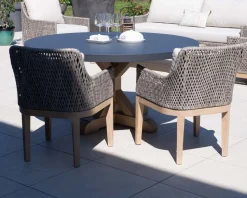 Meuble House Chaise d'extérieur haut de gamme tressée en teck et textile chiné