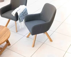 Meuble House Chaise en tissu Sunbrella gris foncé et pieds teck