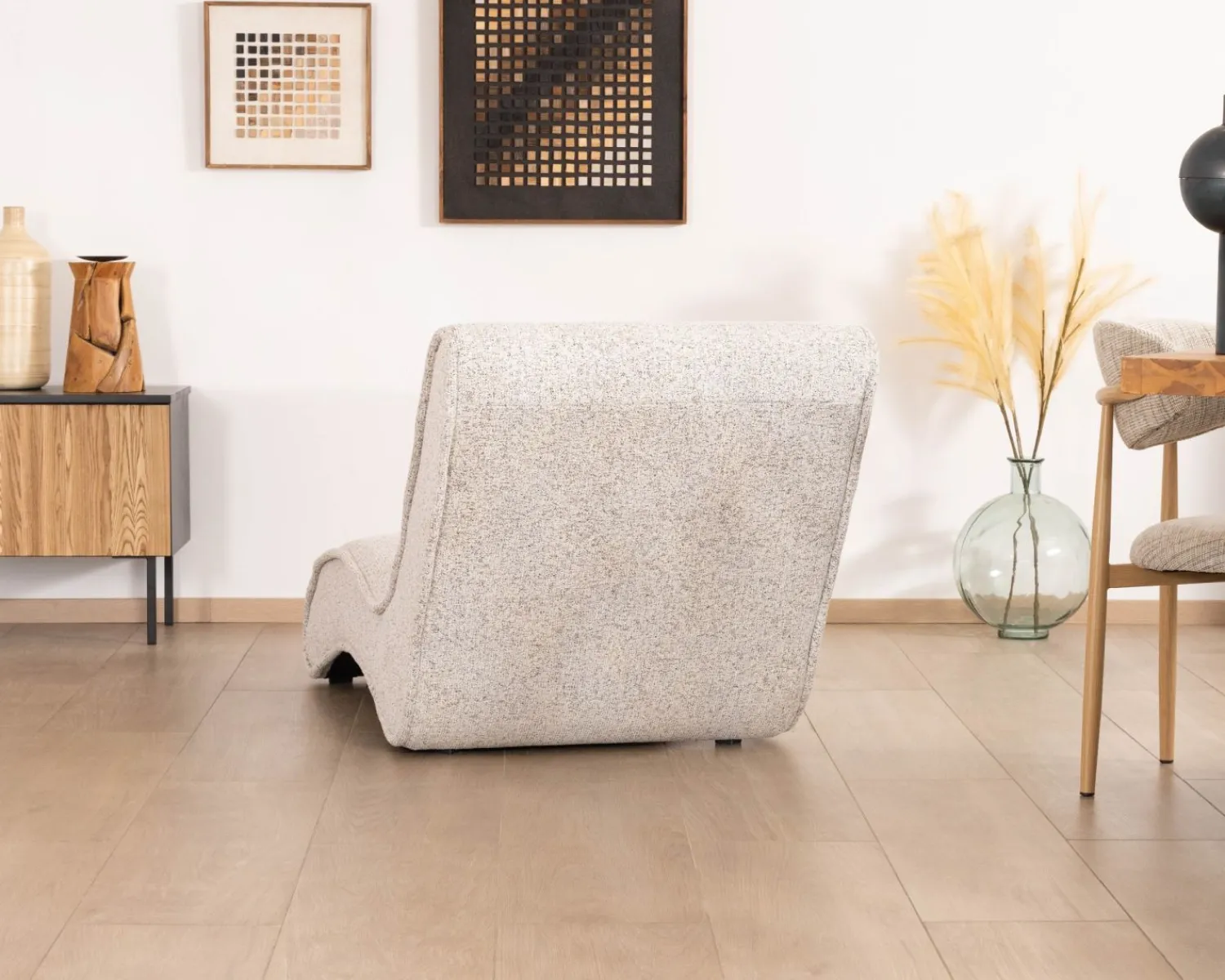 Meuble House Chaise longue d'intérieur design en tissu tramé blanc cassé "Syltan" Discount
