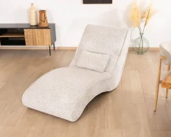 Meuble House Chaise longue d'intérieur design en tissu tramé blanc cassé
