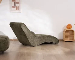 Meuble House Chaise longue d'intérieur design en tissu chenillé vert foncé