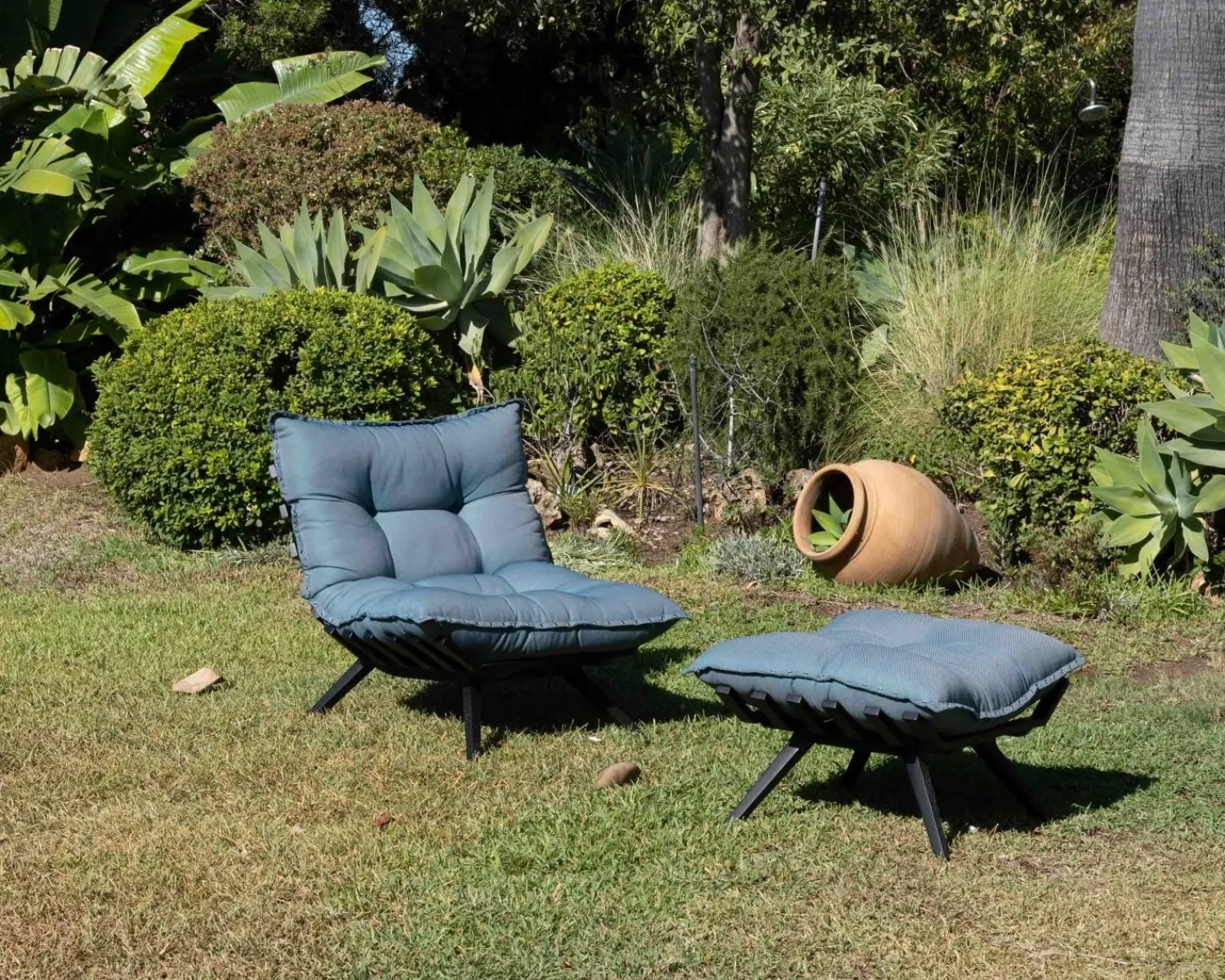 Meuble House Chaise longue haut de gamme turquoise et noire avec repose-pieds modulaire "Lisca" Sale