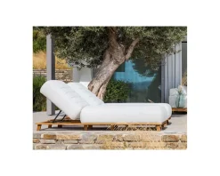 Meuble House Chaise longue ultra confort teck tissu Sunbrella blanc cassé 