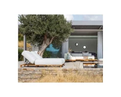 Meuble House Chaise longue ultra confort teck tissu Sunbrella blanc cassé 