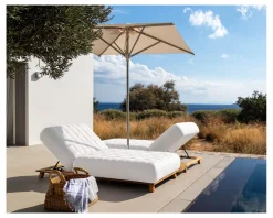 Meuble House Chaise longue ultra confort teck tissu Sunbrella blanc cassé 