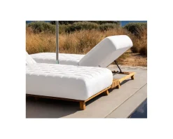 Meuble House Chaise longue ultra confort teck tissu Sunbrella blanc cassé 
