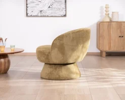 Meuble House Chauffeuse design enveloppant sur pied 360° en tissu chenillé vert doré 