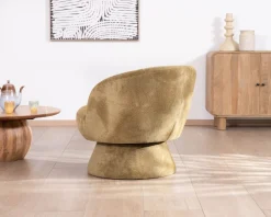 Meuble House Chauffeuse design enveloppant sur pied 360° en tissu chenillé vert doré 