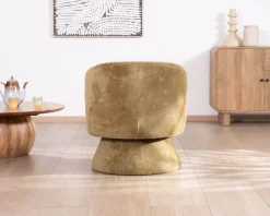 Meuble House Chauffeuse design enveloppant sur pied 360° en tissu chenillé vert doré 