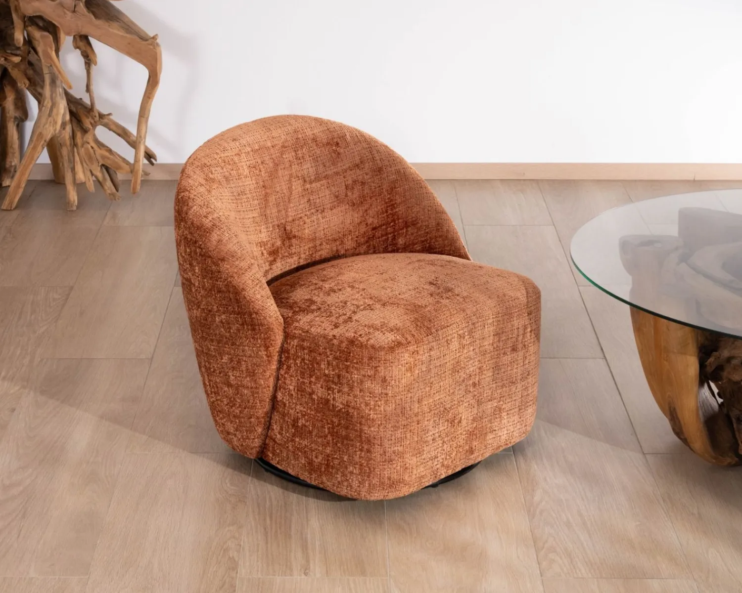 Meuble House Chauffeuse design et cosy en tissu bouclette coloris terre de sienne "Marylin" pied rotatif 360° Sale