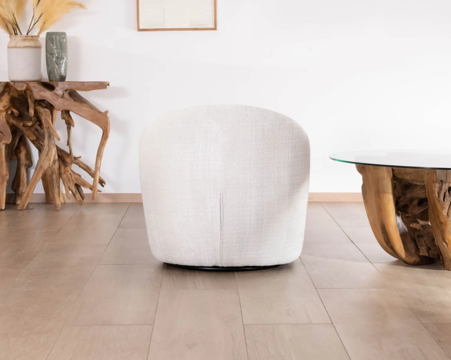 Meuble House Chauffeuse pivotante 360° design épuré en tissu blanc "Marylin" Outlet