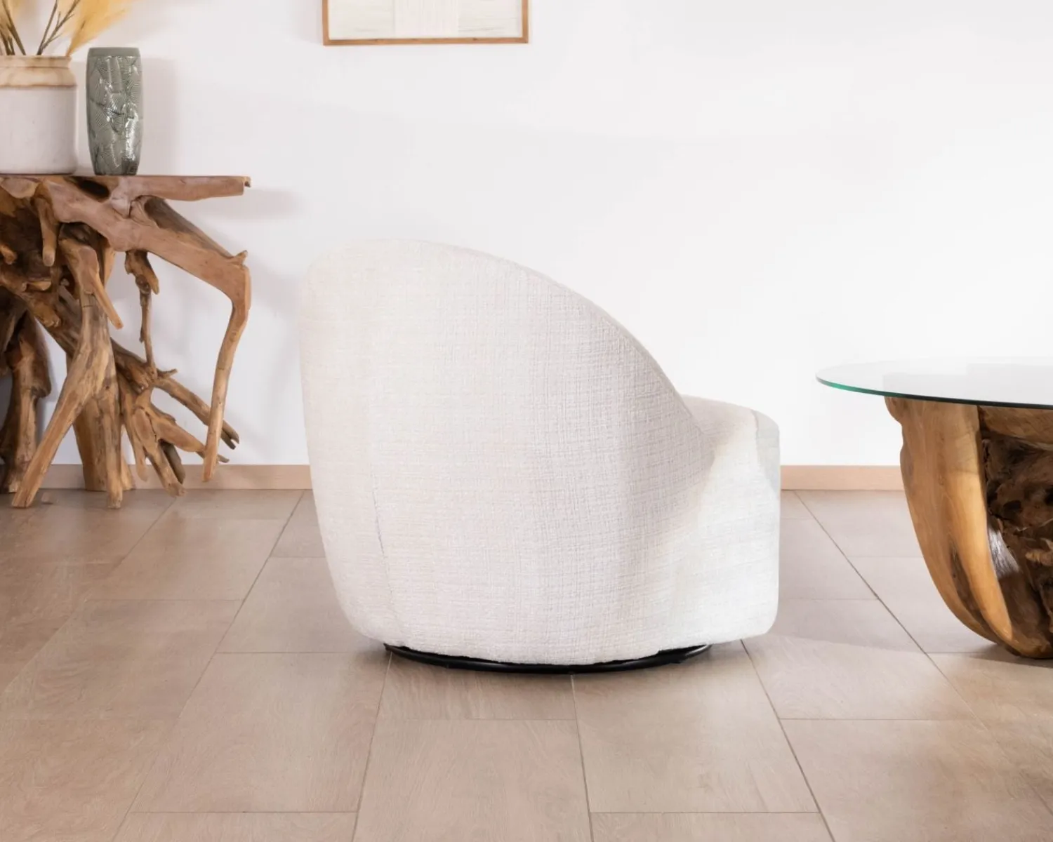 Meuble House Chauffeuse pivotante 360° design épuré en tissu blanc "Marylin" Outlet