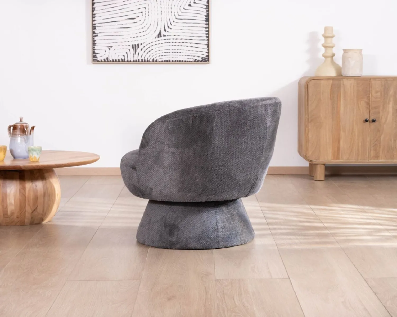 Meuble House Chauffeuse pivotante 360° en tissu chenillé gris "Ladoga" Online