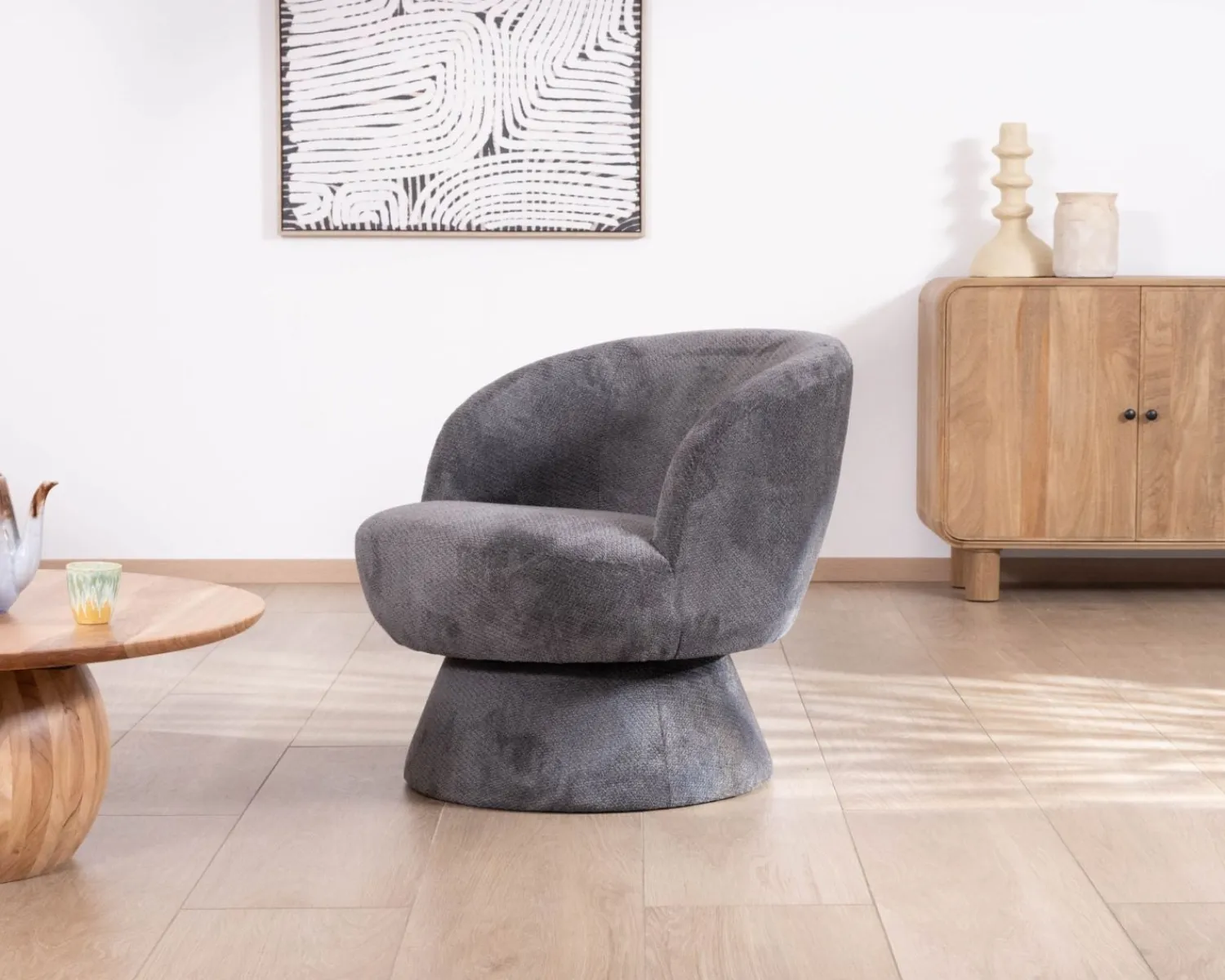 Meuble House Chauffeuse pivotante 360° en tissu chenillé gris "Ladoga" Online