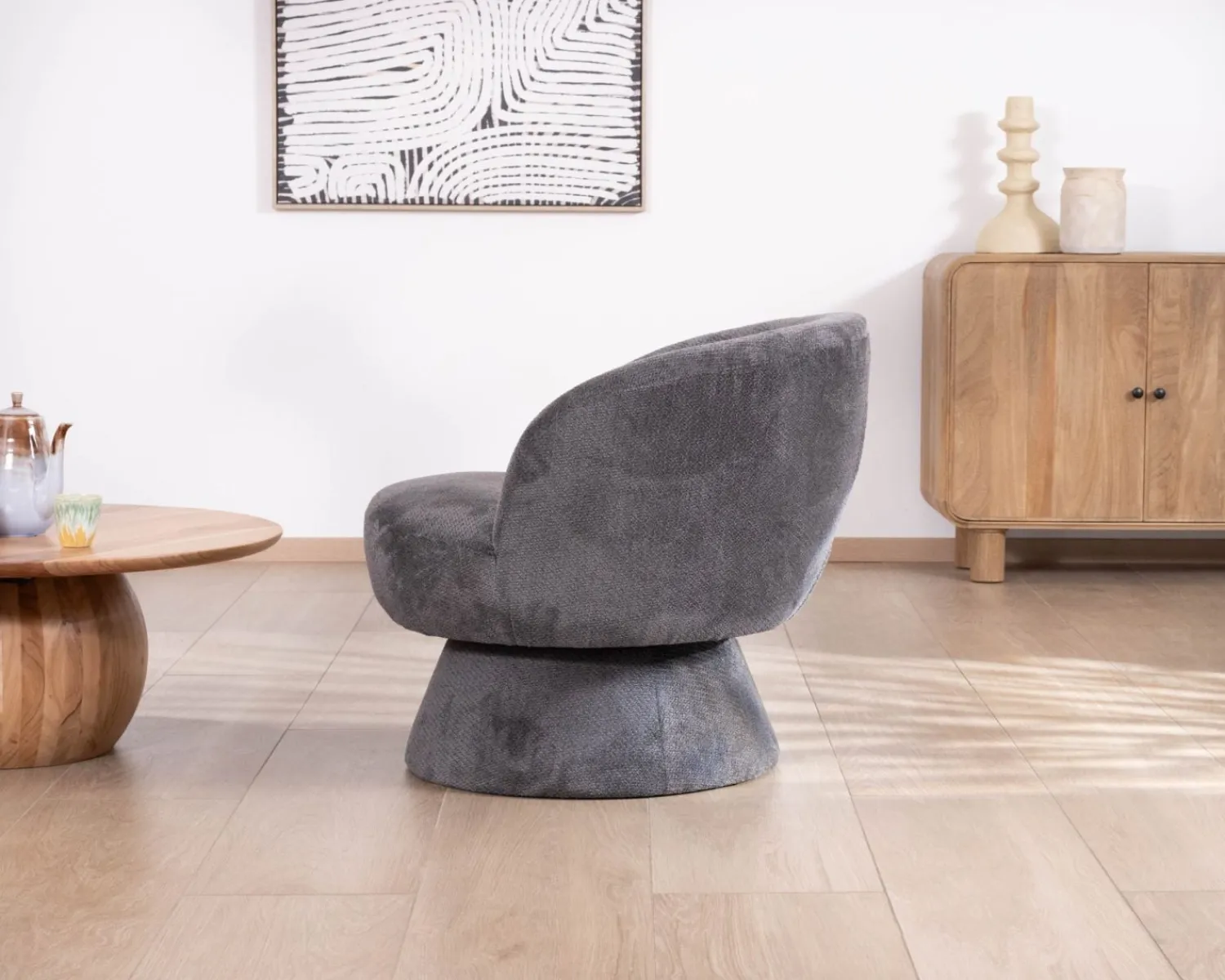 Meuble House Chauffeuse pivotante 360° en tissu chenillé gris "Ladoga" Online