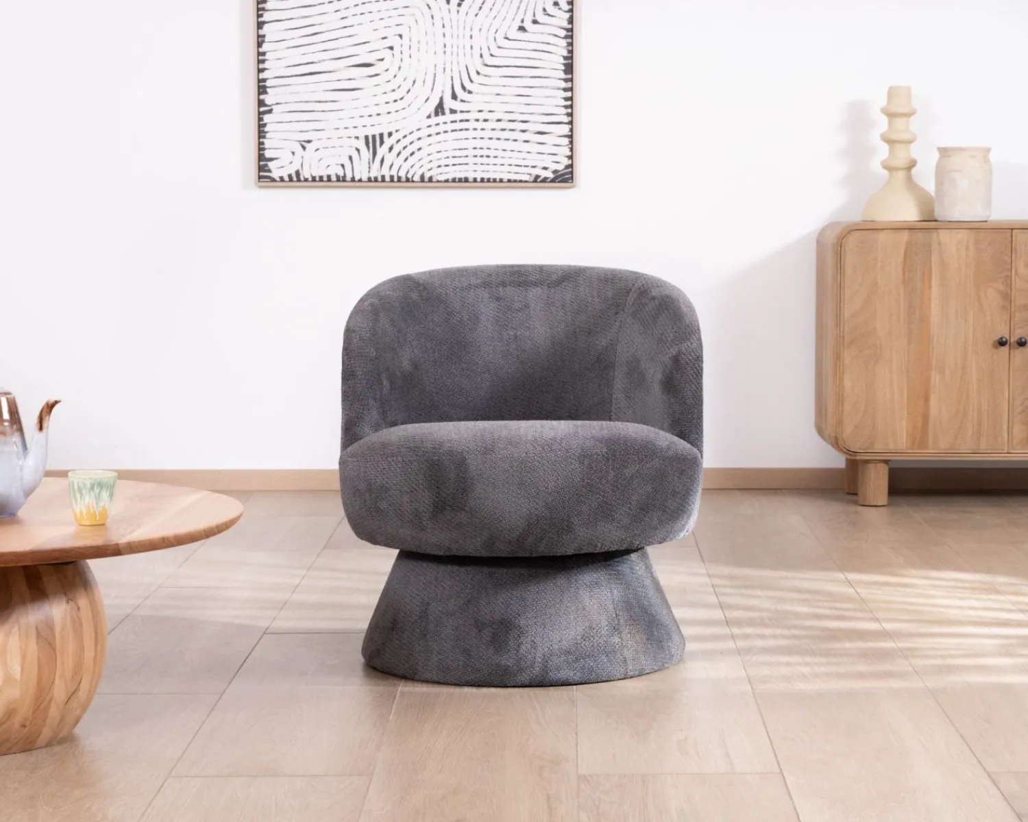 Meuble House Chauffeuse pivotante 360° en tissu chenillé gris "Ladoga" Online