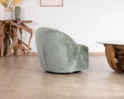 Meuble House Chauffeuse pivotante en tissu bouclette soyeux vert sauge 