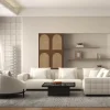 Meuble House Chauffeuse ronde 120 cm en tissu blanc chiné et coussins velours côtelé "Sweet Culture" Sale