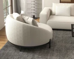 Meuble House Chauffeuse ronde 120 cm en tissu blanc chiné et coussins velours côtelé "Sweet Culture" Sale