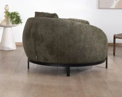 Meuble House Chauffeuse ronde XL ultra confort en tissu bouclette vert kaki "Sweet Culture" avec déclinaison de coussins New