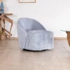 Meuble House Chauffeuse tournante design épuré en tissu bleu glacier "Marylin" Outlet