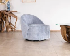 Meuble House Chauffeuse tournante design épuré en tissu bleu glacier "Marylin" Outlet