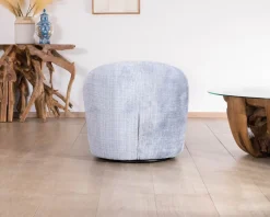 Meuble House Chauffeuse tournante design épuré en tissu bleu glacier