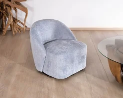 Meuble House Chauffeuse tournante design épuré en tissu bleu glacier
