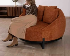 Meuble House Chauffeuse XL 120 cm ultra confort avec coussins coordonnés "Sweet Culture" en tissu bouclette terracotta Clearance