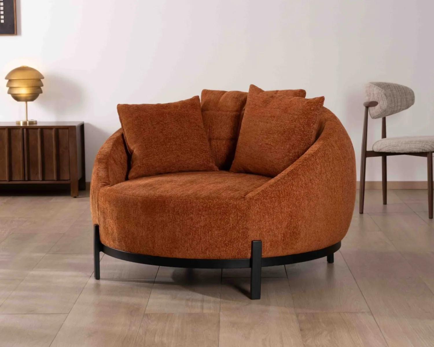 Meuble House Chauffeuse XL 120 cm ultra confort avec coussins coordonnés "Sweet Culture" en tissu bouclette terracotta Clearance