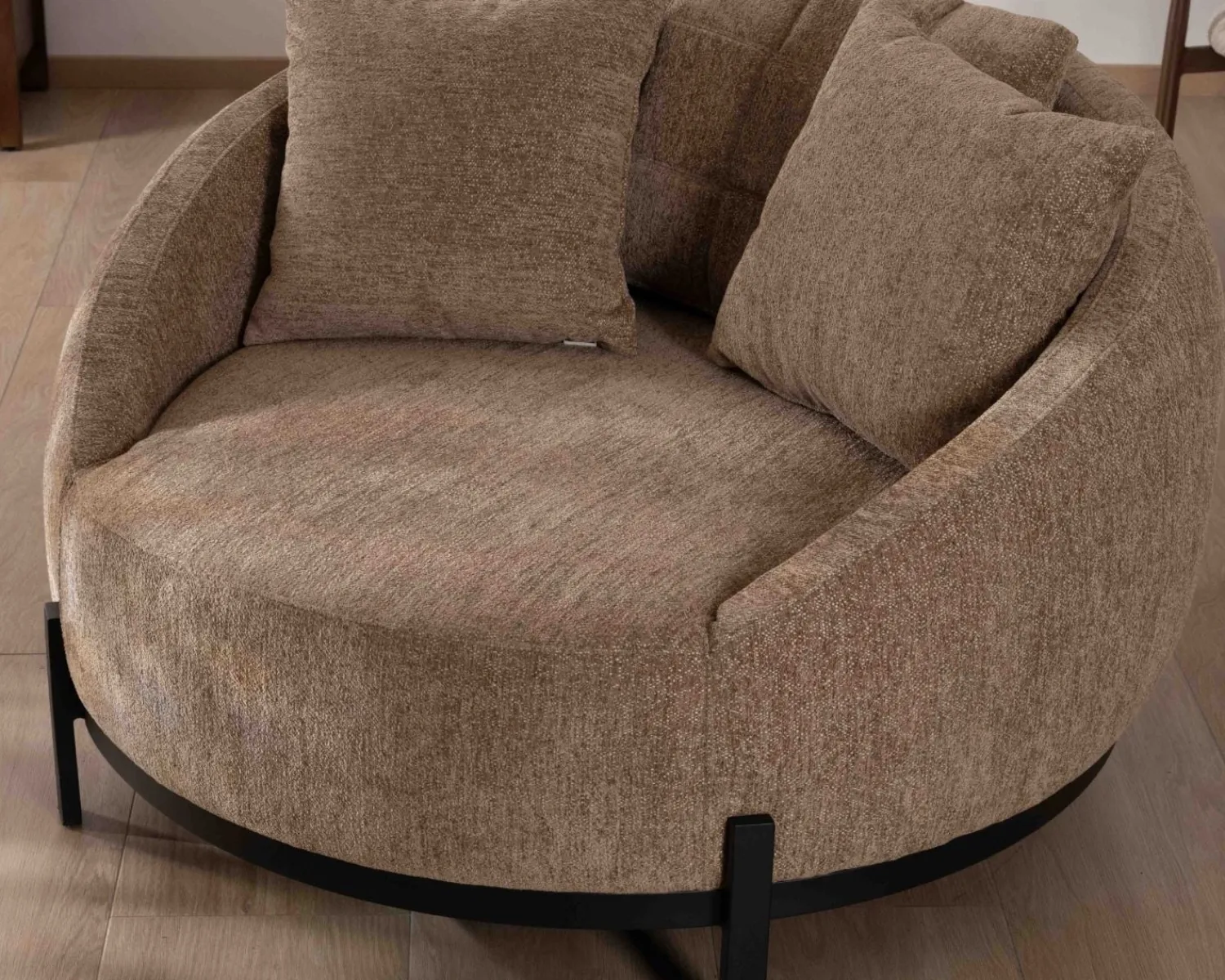 Meuble House Chauffeuse XL en tissu bouclette taupe "Sweet Culture" 120 cm ultra confort Discount