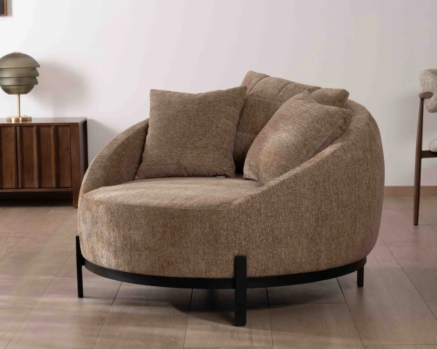 Meuble House Chauffeuse XL en tissu bouclette taupe "Sweet Culture" 120 cm ultra confort Discount