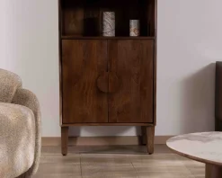 Meuble House Colonne de rangement rétro en manguier massif foncé 60 cm