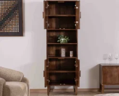 Meuble House Colonne de rangement rétro en manguier massif foncé 60 cm
