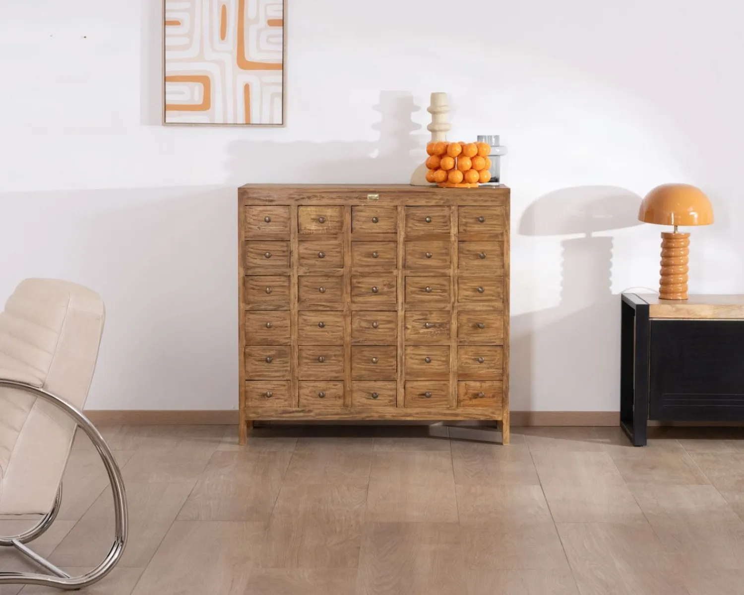 Meuble House Commode apothicaire 30 tiroirs en bois de mahogany "Lacilo" Outlet