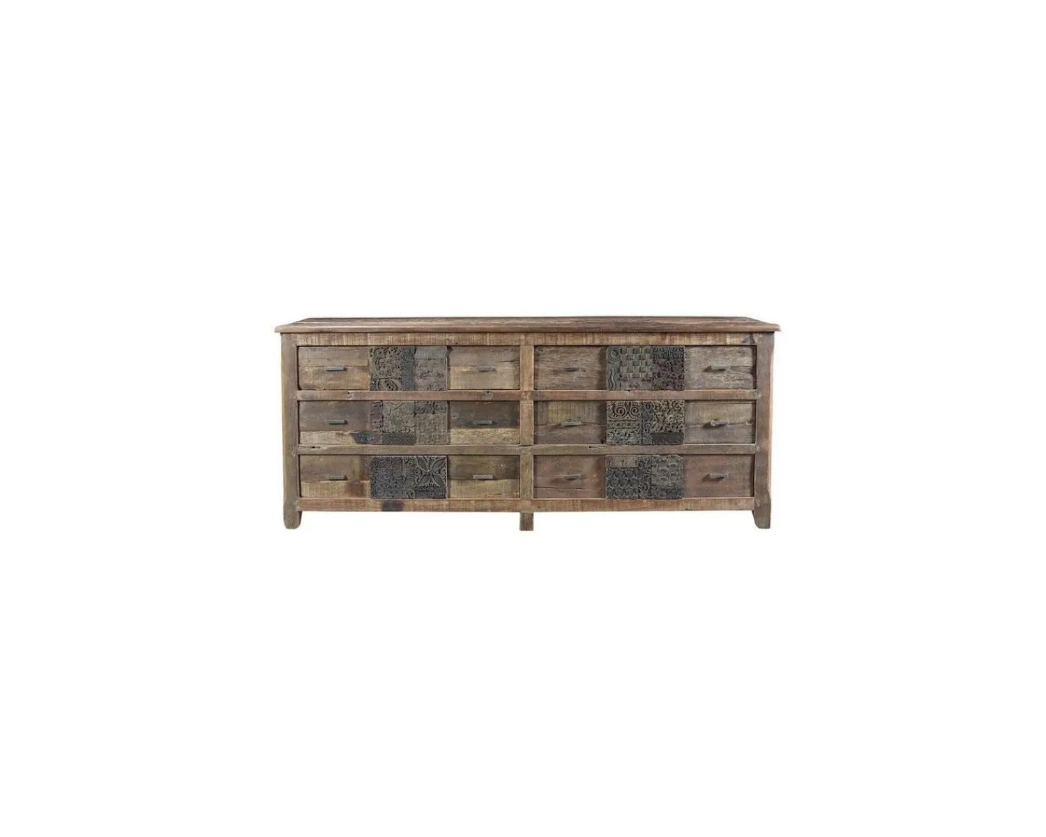 Meuble House Commode basse apothicaire 195cm "Népalaise" en bois recyclé 6 tiroirs Best