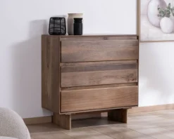 Meuble House Commode esprit Japandi en manguier massif "Geta" 3 tiroirs large ouverture Best