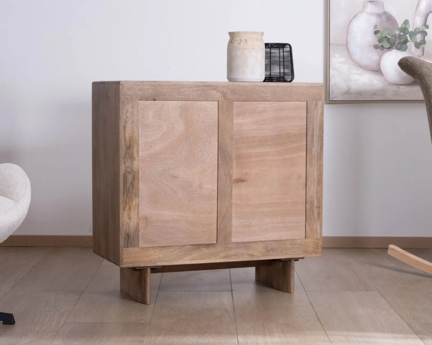 Meuble House Commode esprit Japandi en manguier massif "Geta" 3 tiroirs large ouverture Best