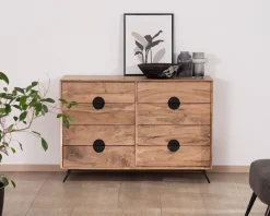 Meuble House Commode rétro 8 tiroirs en acacia naturel 