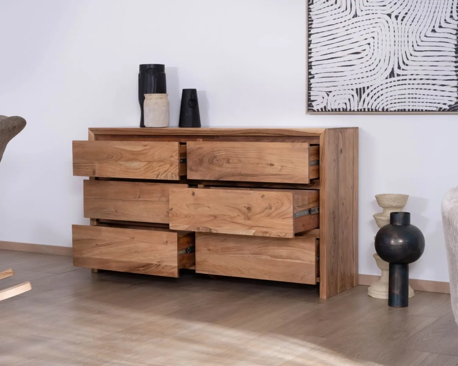 Meuble House Commode 6 tiroirs en acacia style scandinave "Lignum"