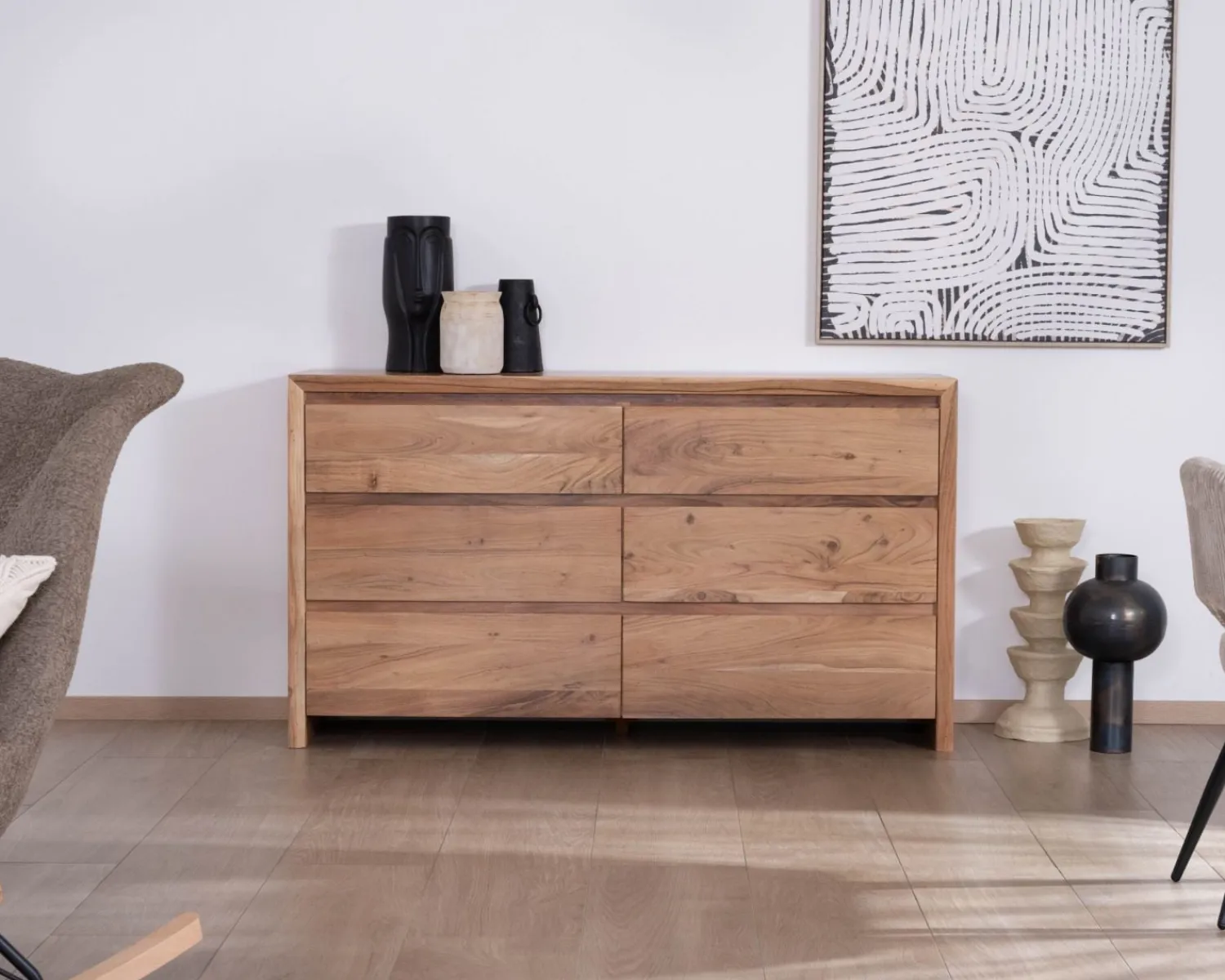 Meuble House Commode 6 tiroirs en acacia style scandinave "Lignum"