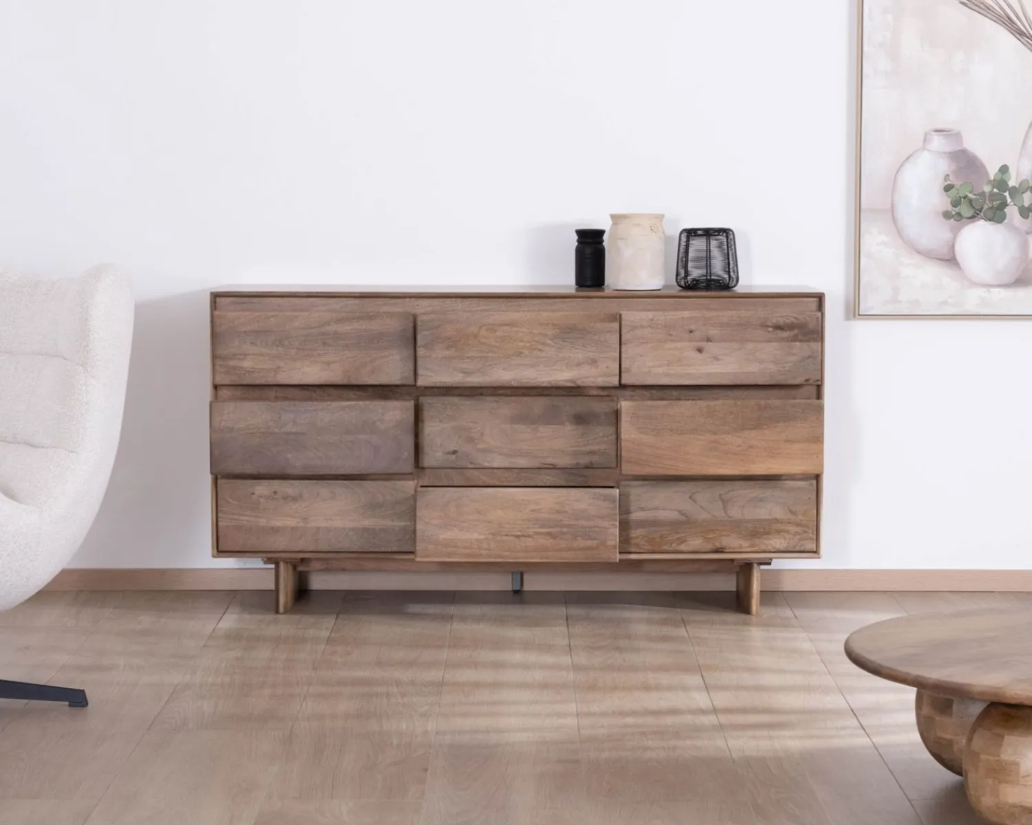 Meuble House Commode 9 tiroirs en bois massif de manguier "Geta" Style Japandi Sale