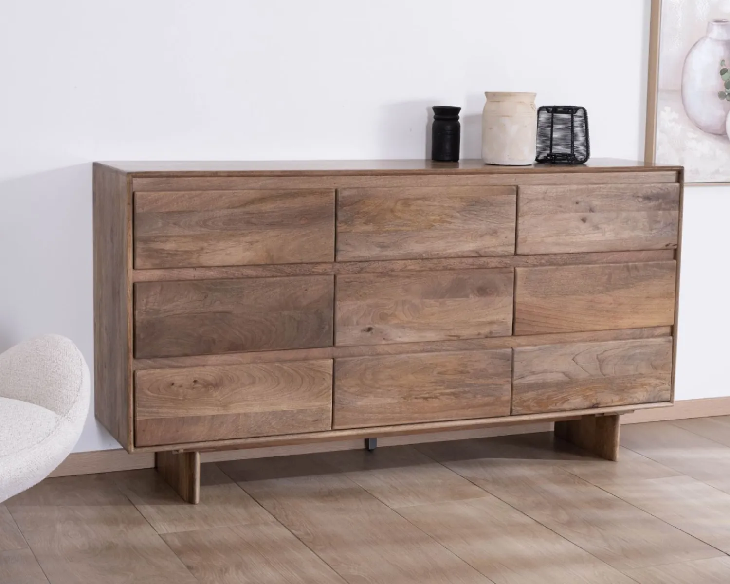 Meuble House Commode 9 tiroirs en bois massif de manguier "Geta" Style Japandi Sale