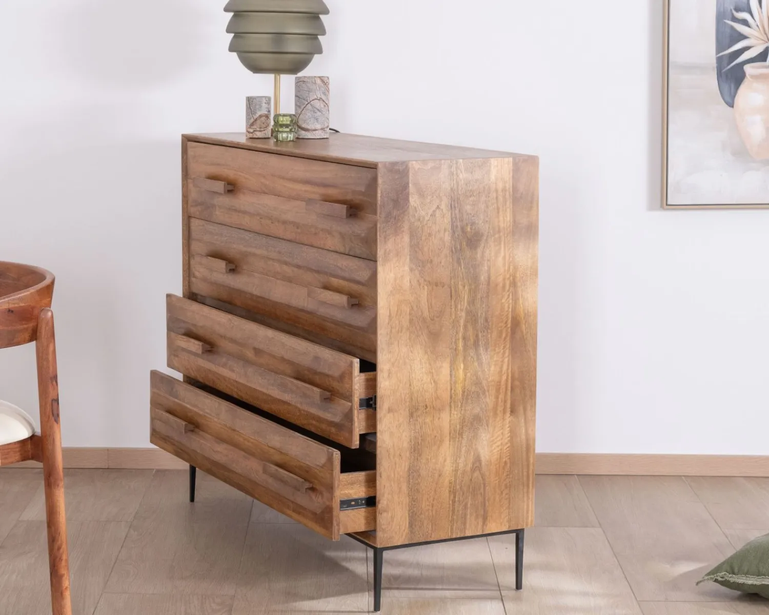 Meuble House Commode 4 tiroirs grande largeur "Presto" en manguier style rétro Discount