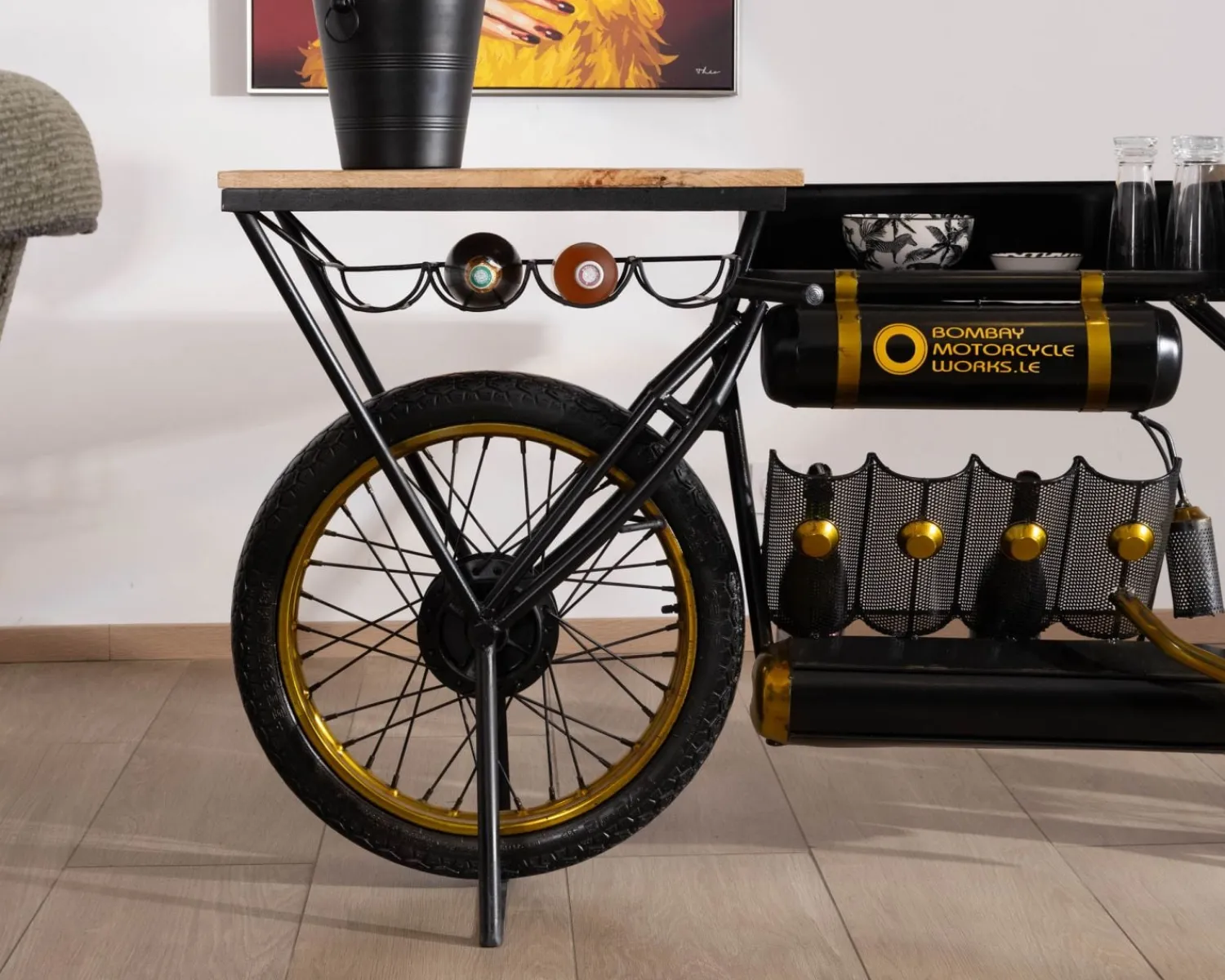 Meuble House Console moto vintage ultra originale bois et métal noir "Crazy" Sale