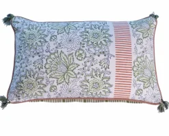 Meuble House Coussin en tissu motif floral vert rose 