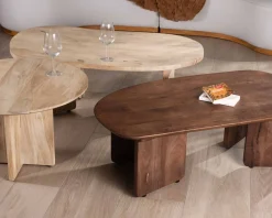 Meuble House Duo de tables basses en manguier naturel et marron finition sablée "Pise" Clearance