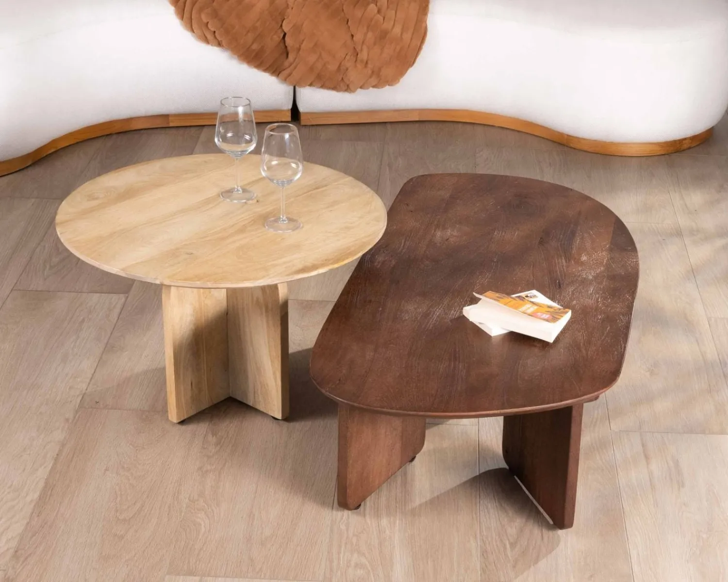 Meuble House Duo de tables basses en manguier naturel et marron finition sablée "Pise" Clearance